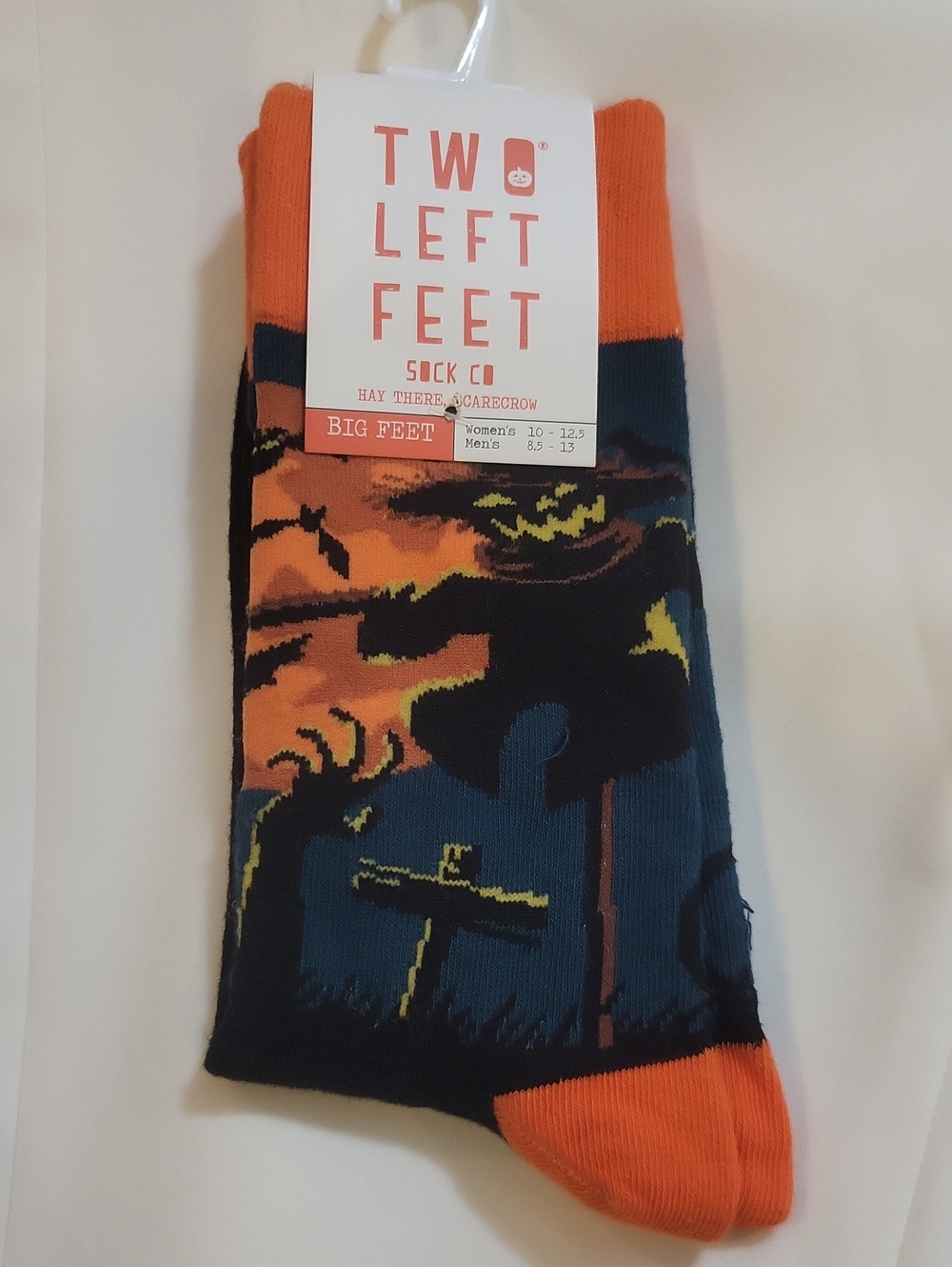 Two Left Feet Orange & Black Halloween Scarecrow Crew Socks